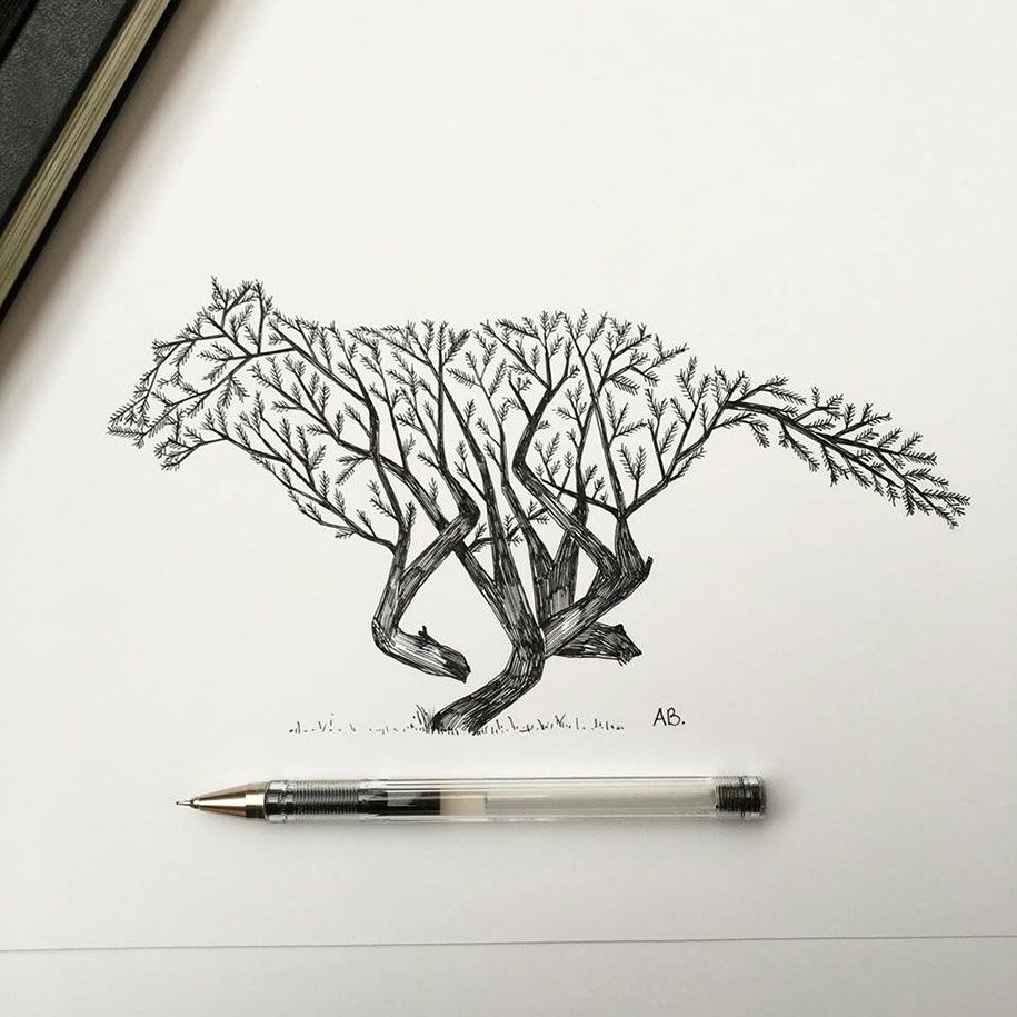 kalem-mürekkep-hayvan-ağaçlar-çizimler-alfred-basha-16