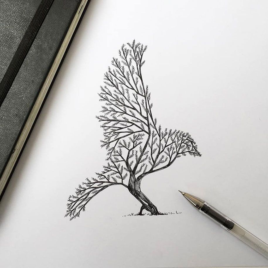 pluma-tinta-animales-árboles-ilustraciones-alfred-basha-7