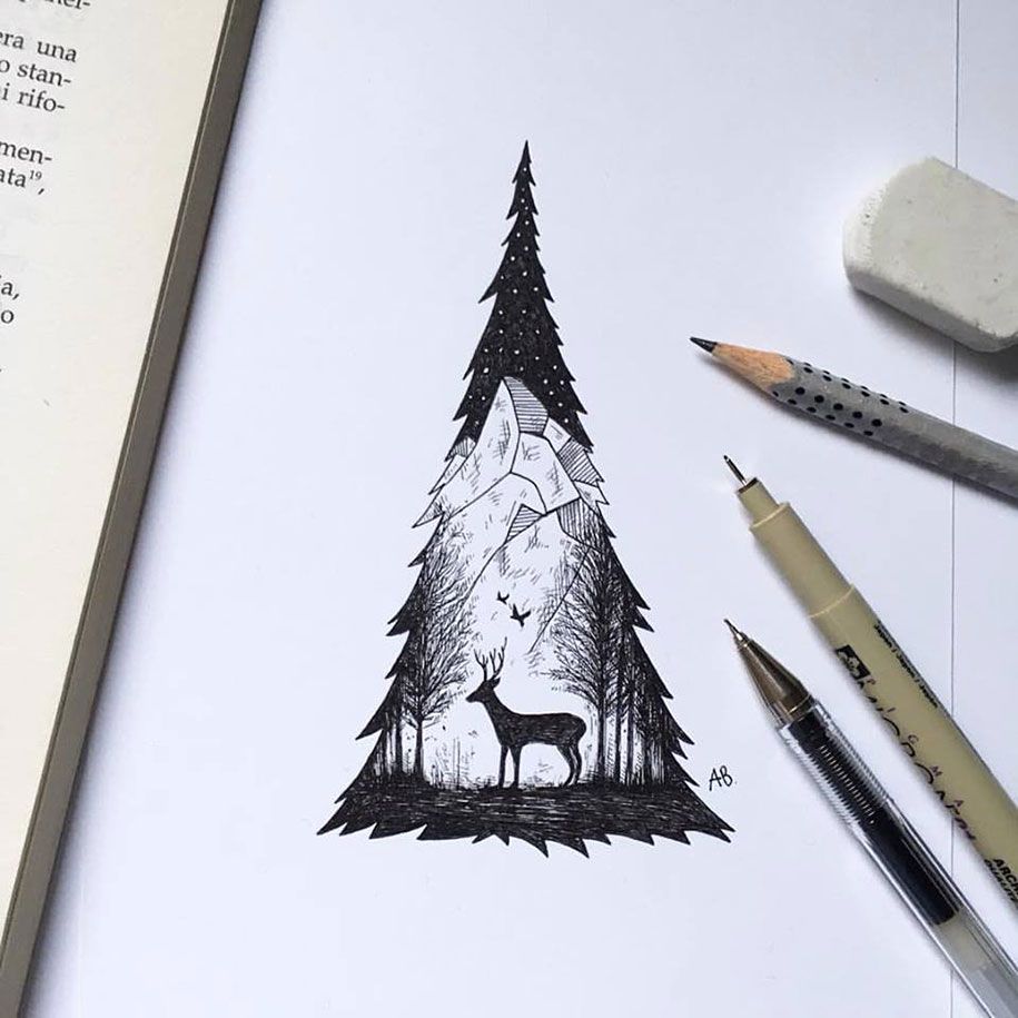 στυλό-μελάνι-ζώα-δέντρα-εικονογραφήσεις-alfred-basha-9