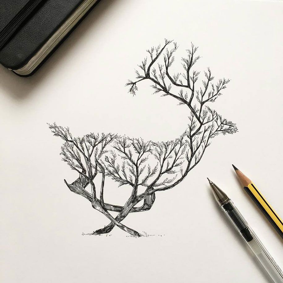 Feder-Tier-Bäume-Illustrationen-Alfred-Basha-10