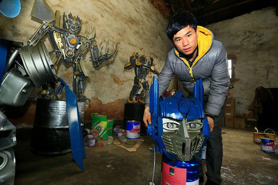 tái chế-xe-phụ tùng-phế liệu-kim loại-điêu khắc-máy biến áp-cha-con-người-nông dân-Trung Quốc-06