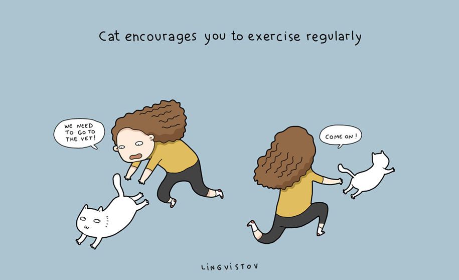 vtipné ilustrácie-domáce zvieratá-výhody-mačky-lingvistov-6