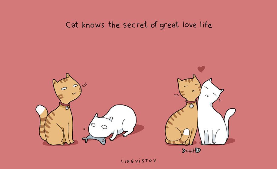 vtipné ilustrácie-domáce zvieratá-výhody-mačky-lingvistov-9