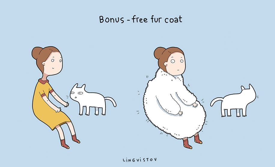 vtipné ilustrácie-domáce zvieratá-výhody-mačky-lingvistov-20