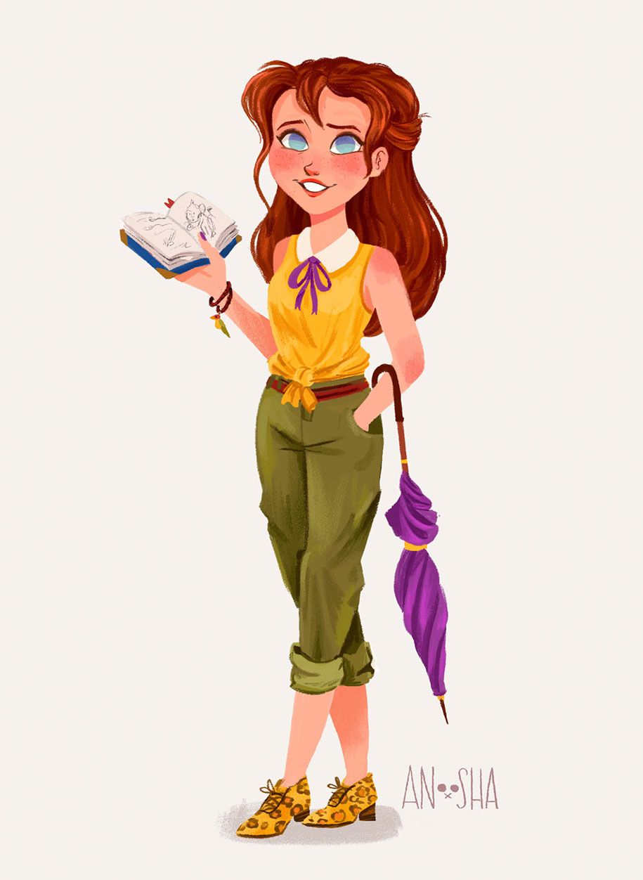 iliustratorius sukuria-Disney-princesių-šiuolaikinių-jaunų-suaugusiųjų-10 vaizdus