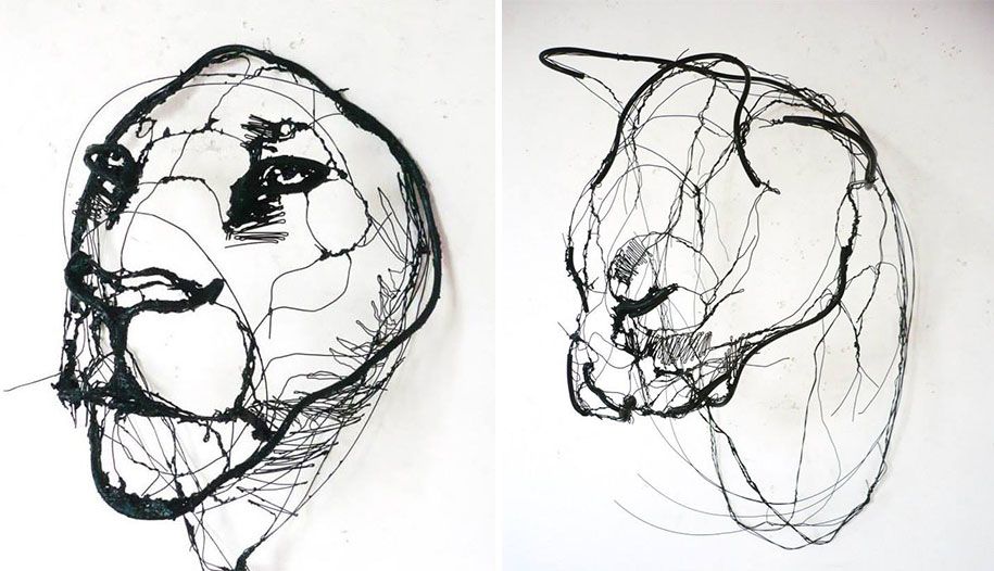 नोटबुक-आड़ी-तिरछी रेखाएं तार-पशु-मूर्तिकला-मूर्तियों-डेविड-Oliveira-पुर्तगाल -2