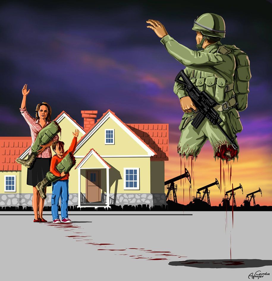 сатирични илюстрации-война-мир-гундуз-агаев-1