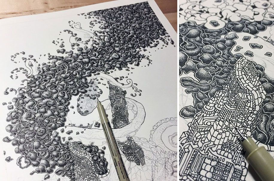 เหนือจริง-pointillism-stippling-dot-art-kyle-leonard-5