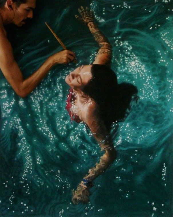 ציורים מציאותיים-מים-שחייה-אנשים-גוסטבו-סילבה-נונס -11