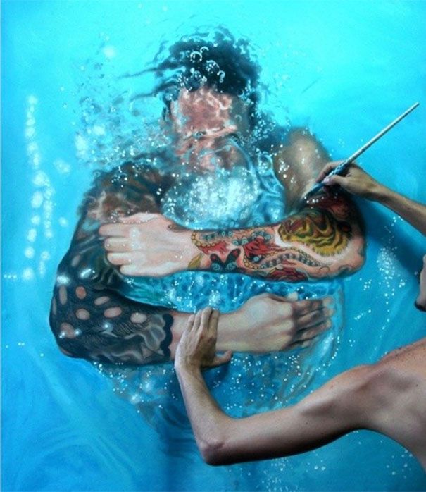 ציורים מציאותיים-מים-שחייה-אנשים-גוסטבו-סילבה-נונס -2