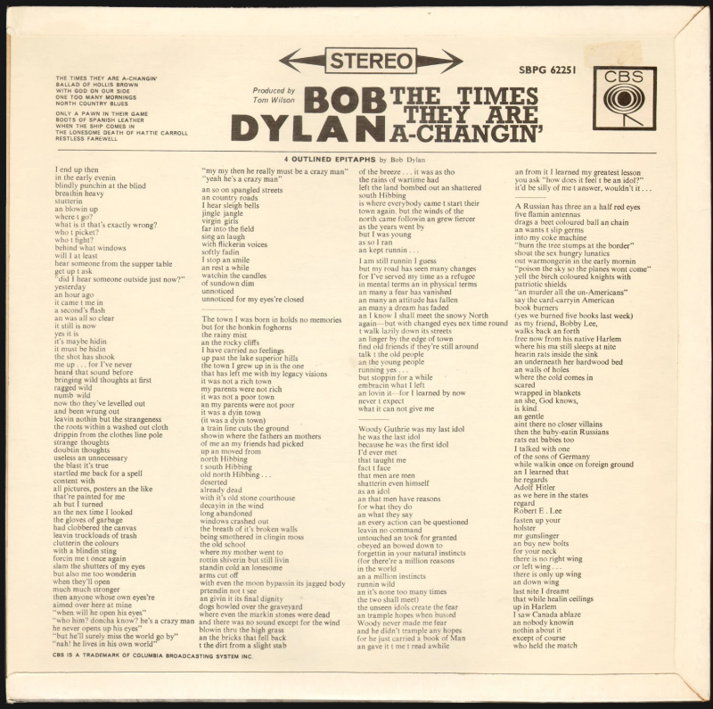 bob dylan de gange, de er tilbage. Dust Em Off: Bob Dylan The Times They Are a Changin