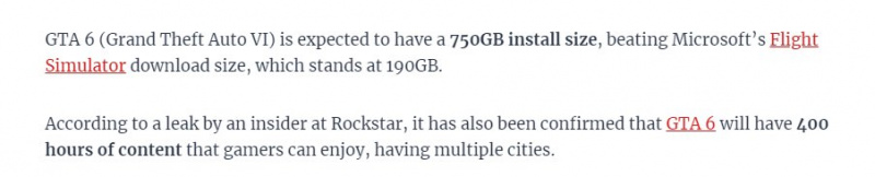 Według przecieków rozmiar pliku Grand Theft Auto VI wynosi podobno 750 GB